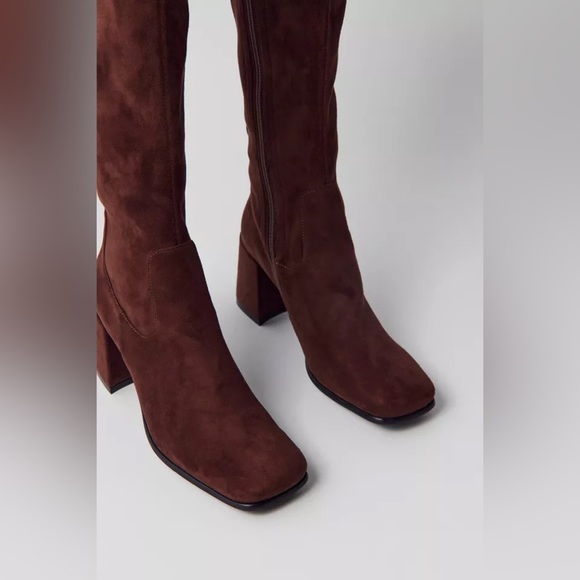 new Jeffrey Campbell hot lava knee high block heel boots in chocolate brown - Picture 2 of 8